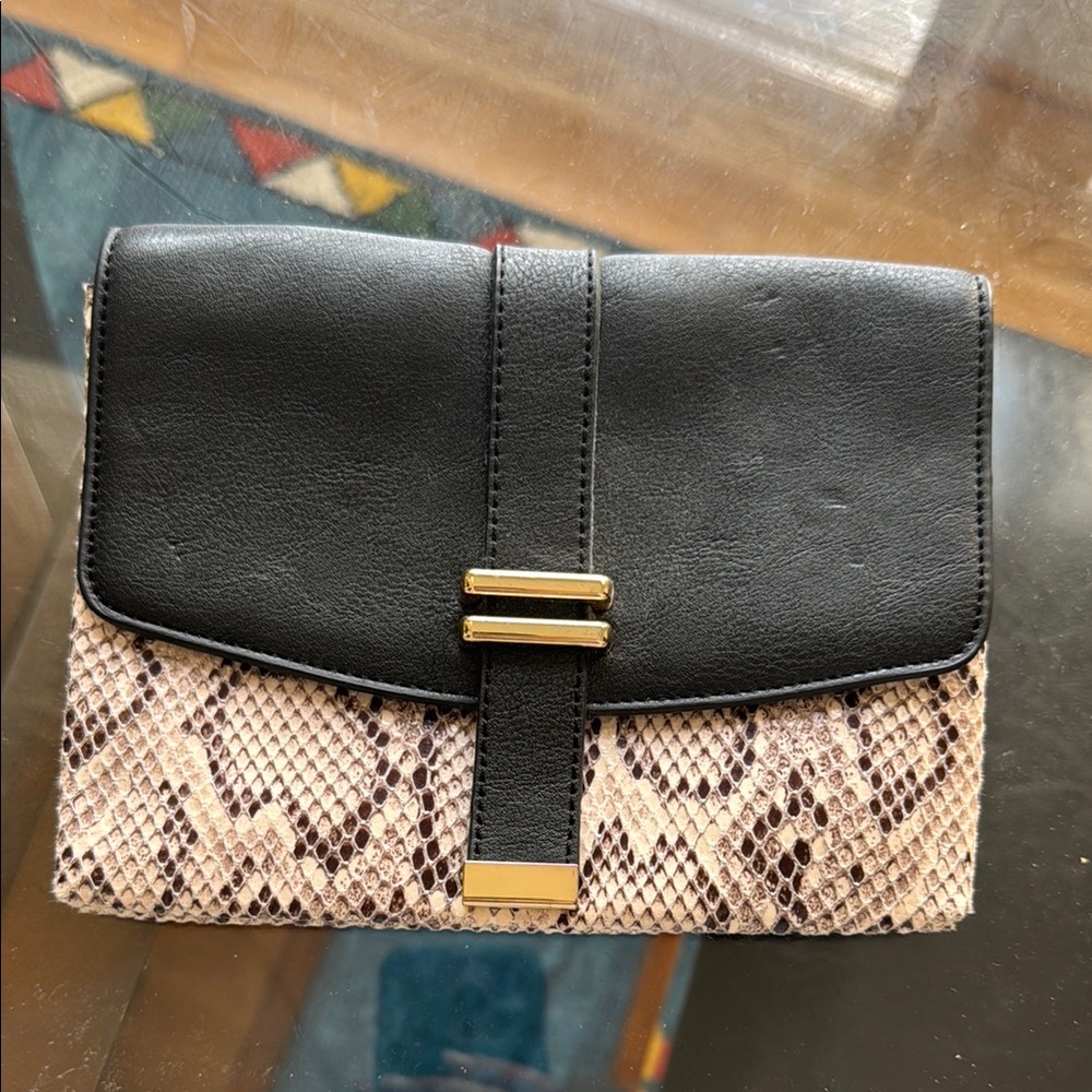 Black and Tan Snakeskin Clutch